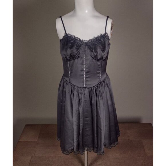 Thirty Thirty LA Satin Milkmaid Lace Up Dress M Renaissance Festival Goth NEW - Picture 1 of 9